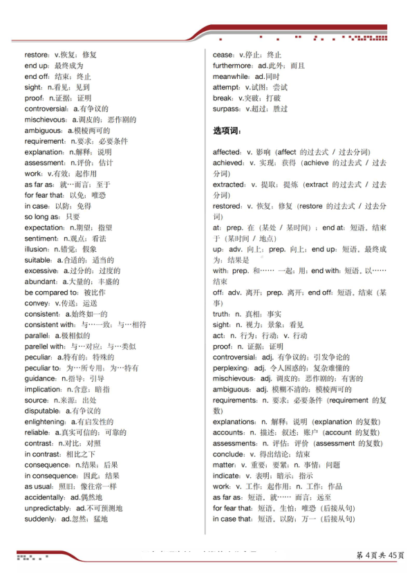 26考研英语一完型短语单词整理(一烫)