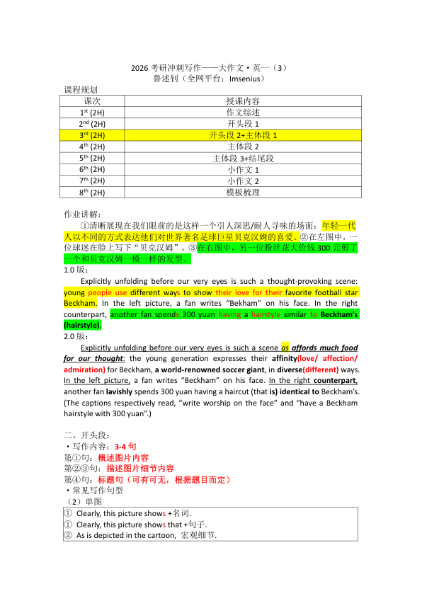 26考研极简鲁述钊冲刺写作(大一3)