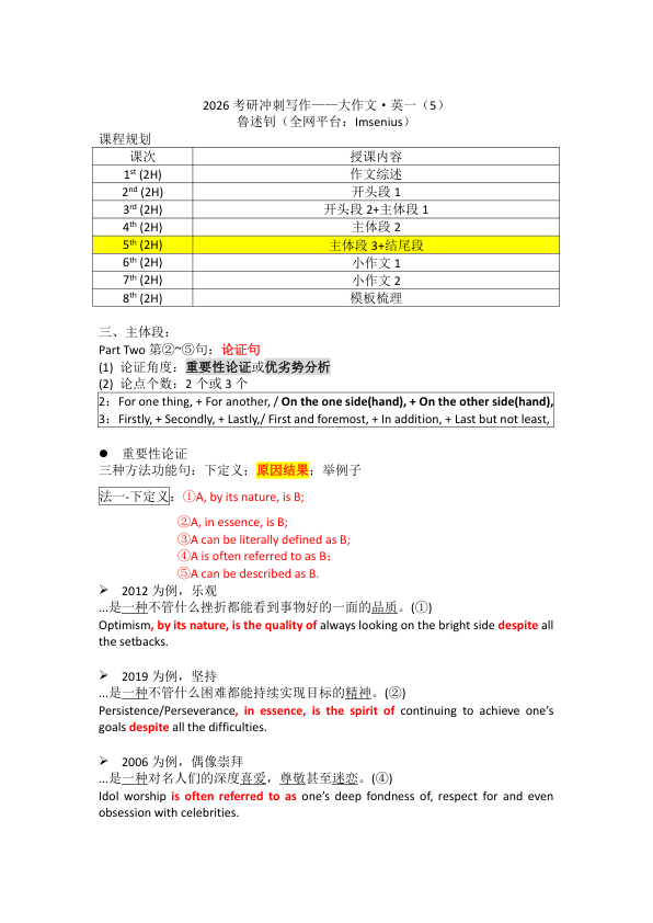 26考研极简鲁述钊冲刺写作(大一5)
