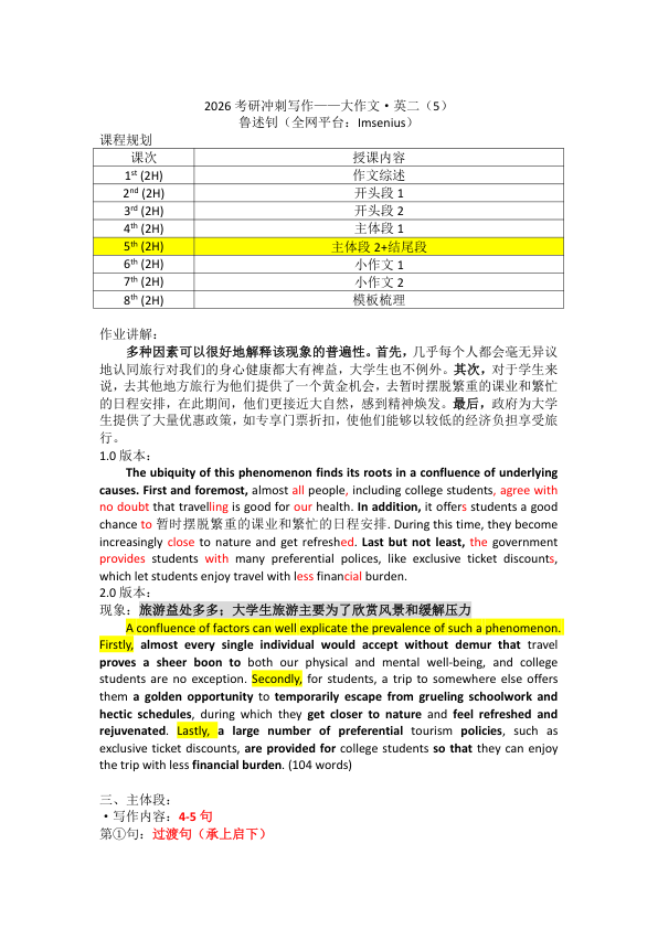 26考研极简鲁述钊冲刺写作(大二5)