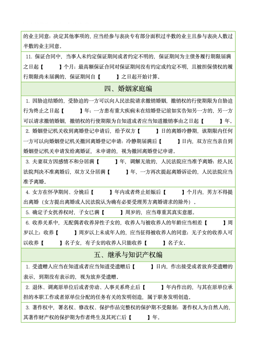 26考研法硕民法时间时间点挖空练习题