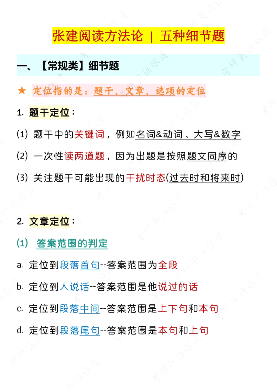 26考研张健五种细节题阅读方法论