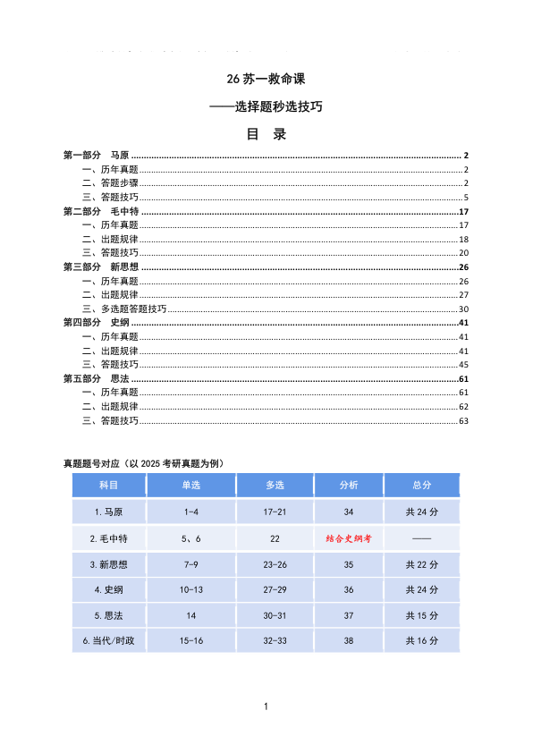 26考研苏一选择题(秒选技巧)课件:所有学科