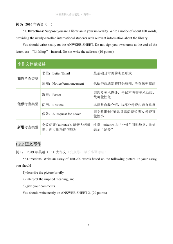 26考研石雷鹏大作文笔记英语一(小谭)