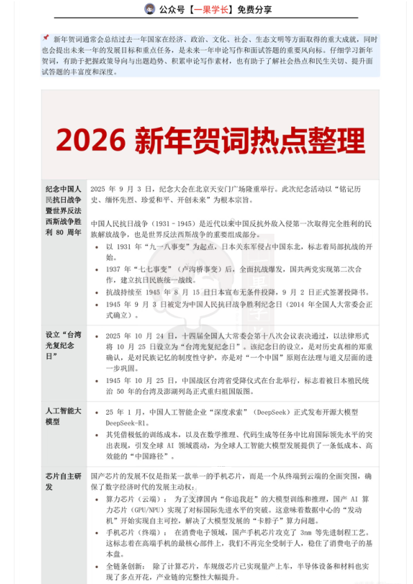 27考研2026新年贺词时政热点整理