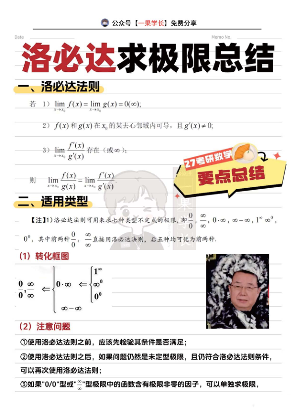 27考研武忠祥洛必达求极限总结