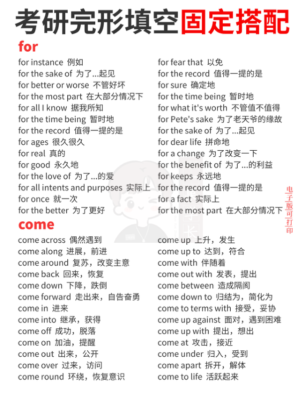 27考研完形填空高频短语