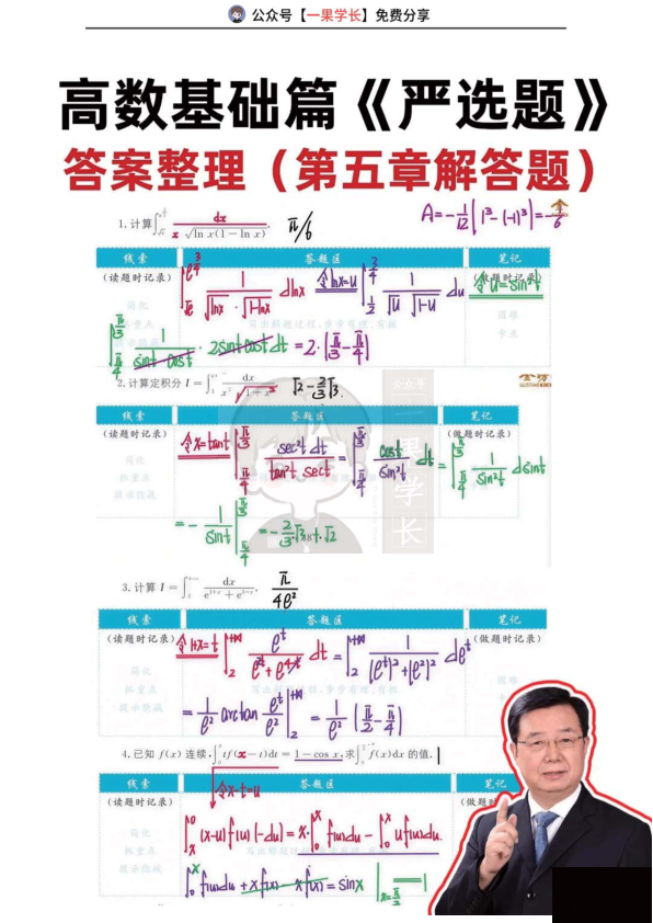 27考研武忠祥高数基础篇《严选题》答案第五章解答题