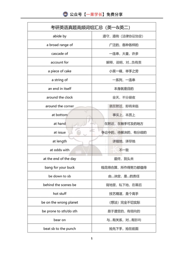 27考研真题高频词组汇总英一&英二