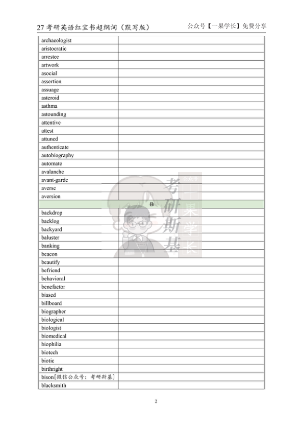 27考研斯基《红宝书》超纲词（默写版）
