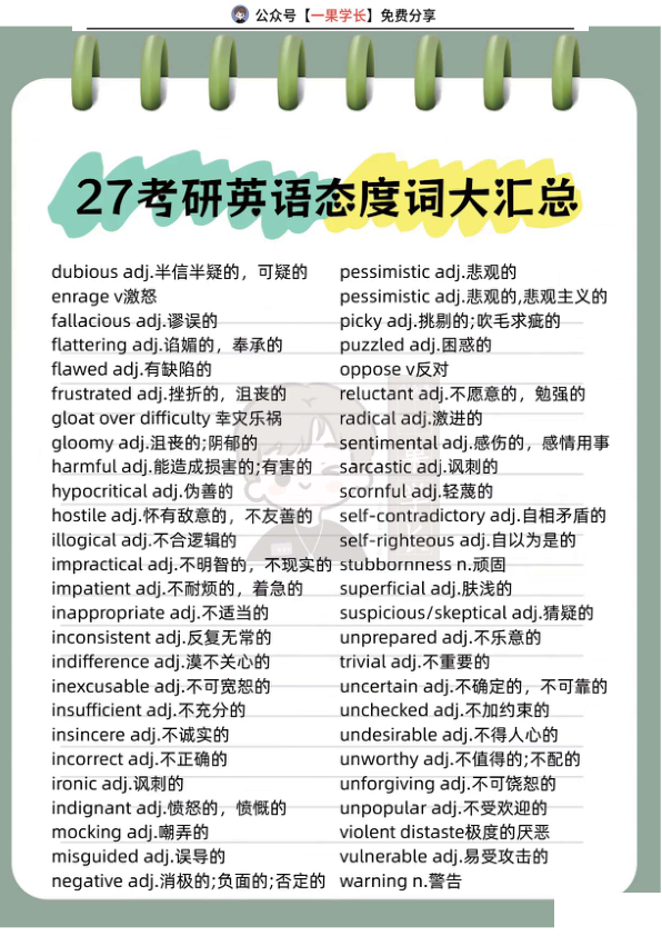27考研态度词大汇总