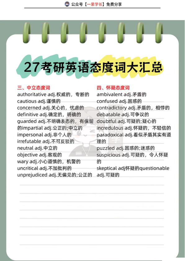 27考研态度词大汇总