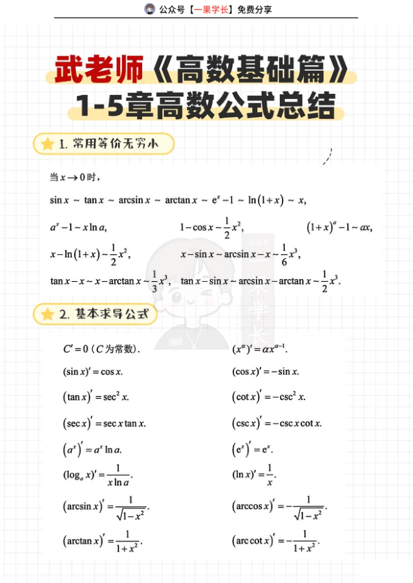 27考研武老师《高数基础篇》1-5章公式总结