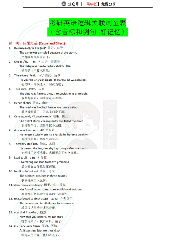 27考研74个必须掌握的逻辑词汇总
