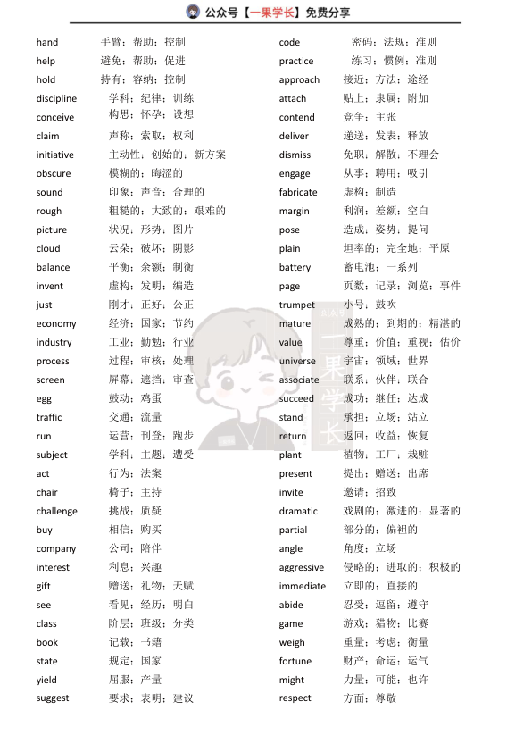 27考研170高频熟词生义