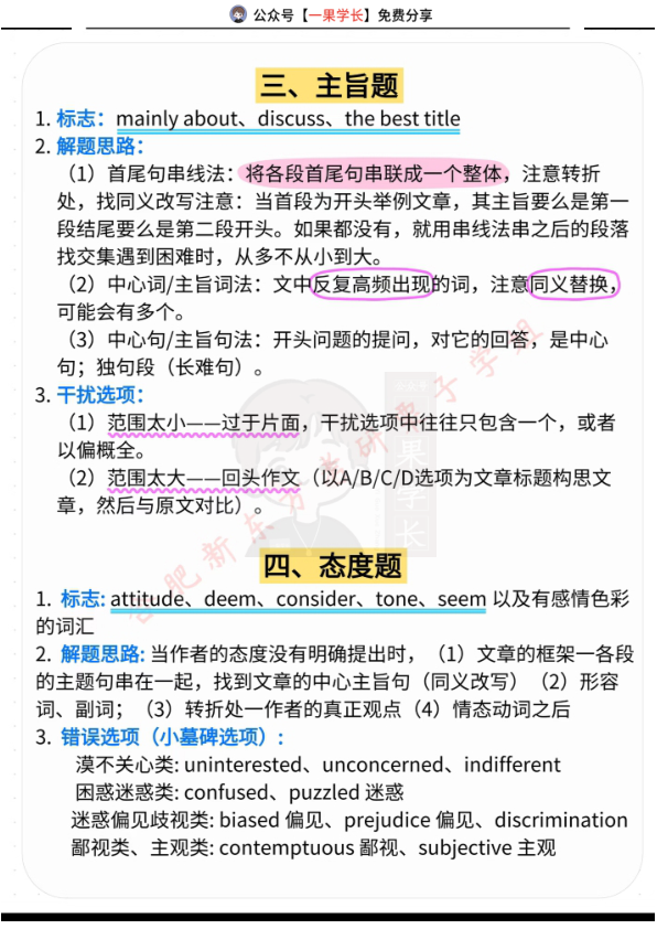 27考研唐迟阅读六大题型总结