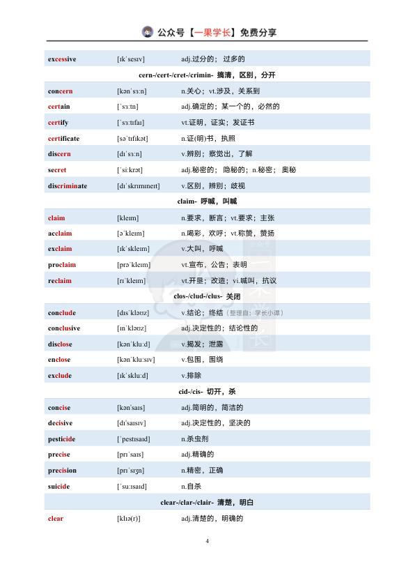 27考研小谭词根词缀单词表
