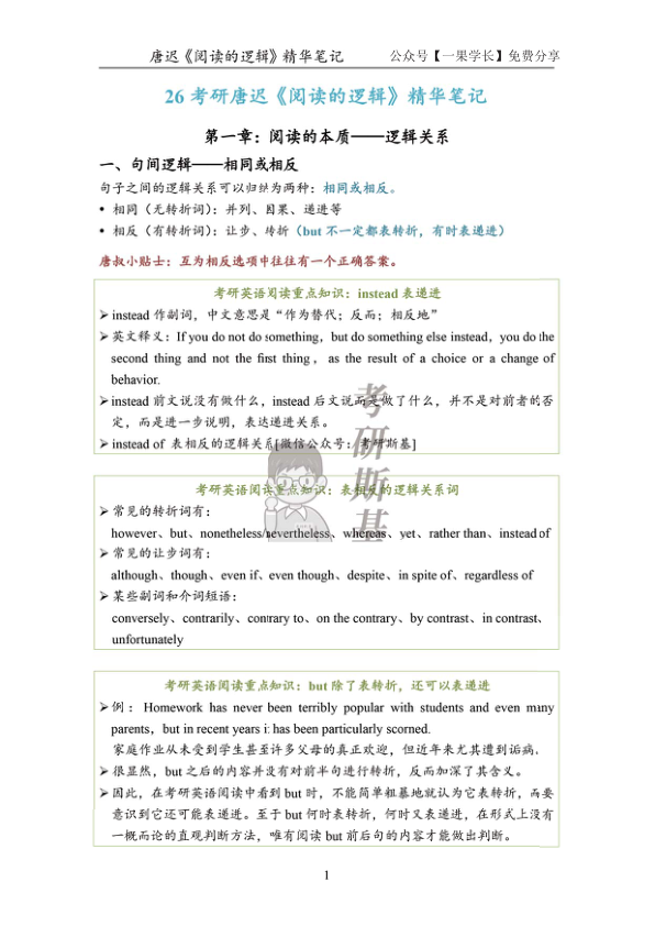 27考研斯基唐迟《阅读的逻辑》精华笔记