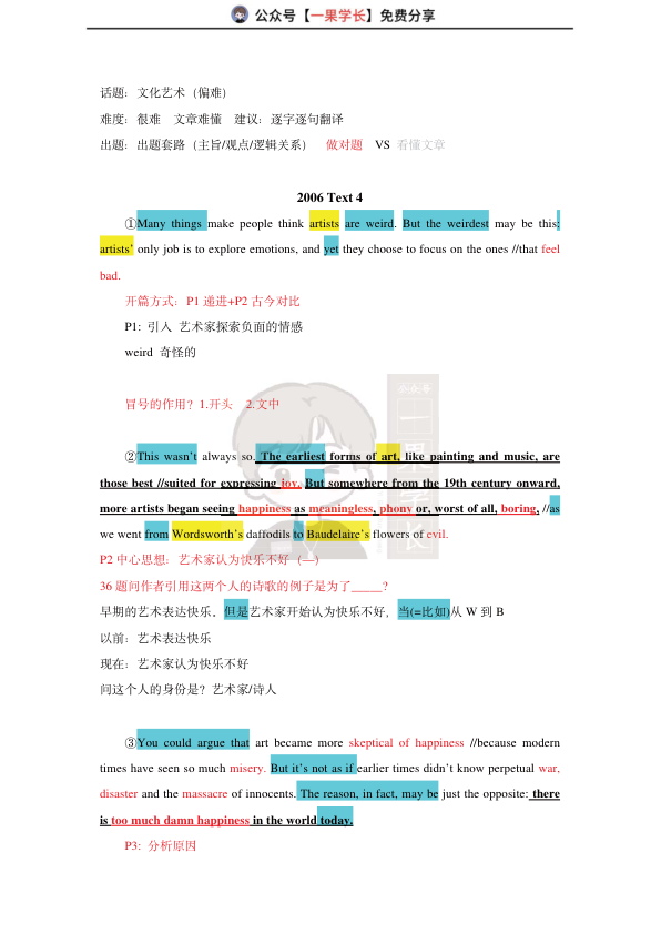 27考研柴荣英一2006年T4阅读精讲课堂笔记