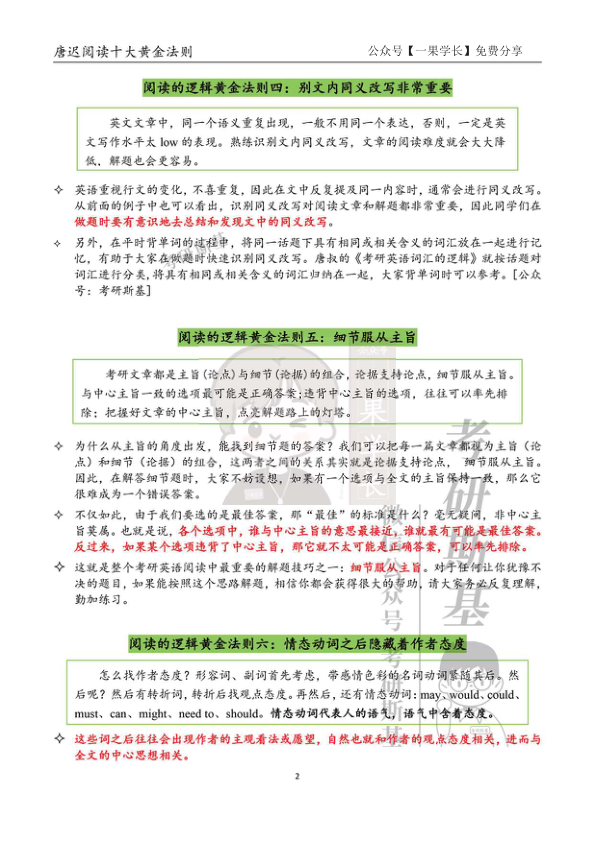27考研唐迟阅读十大黄金法则