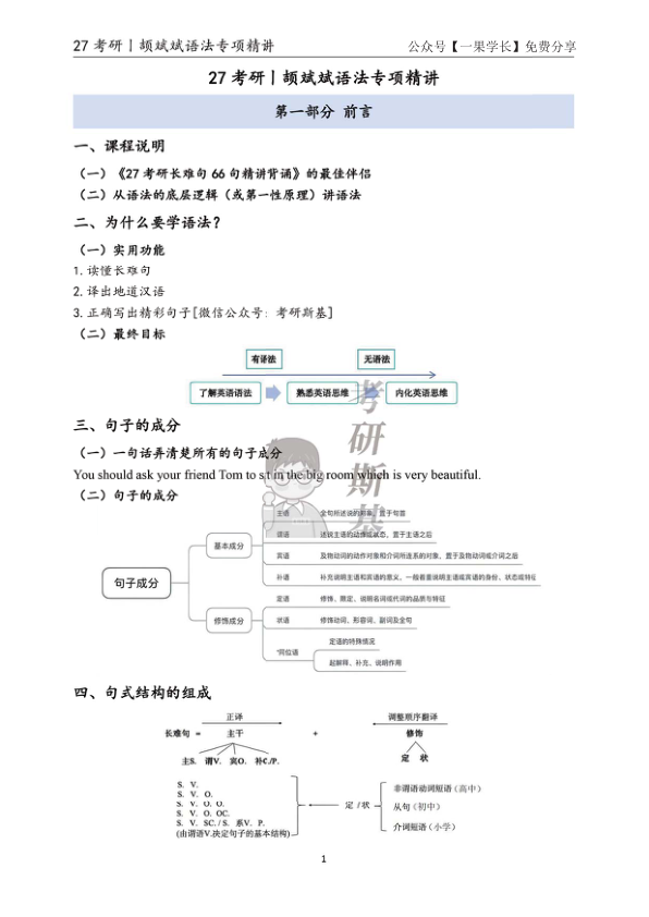 27考研斯基颉斌斌27语法专项精讲笔记