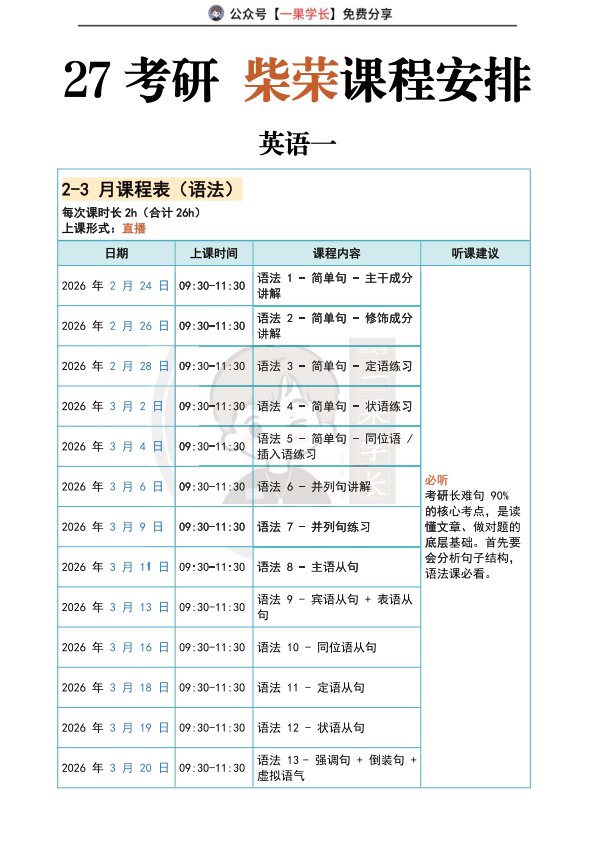 27考研南山柴荣课程安排(6月之前）