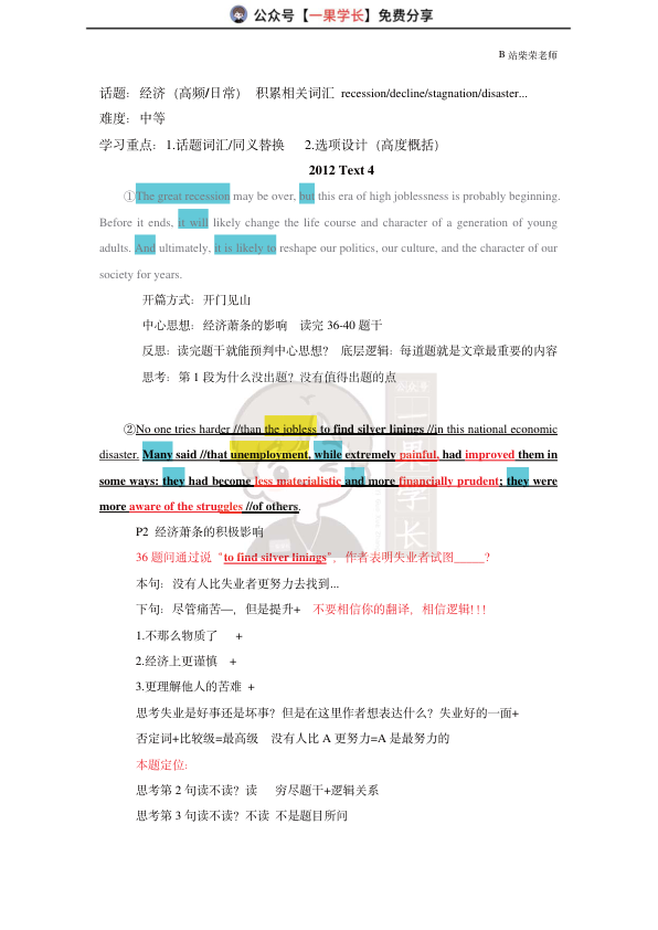 27考研柴荣英二2012年T4阅读精读课堂笔记