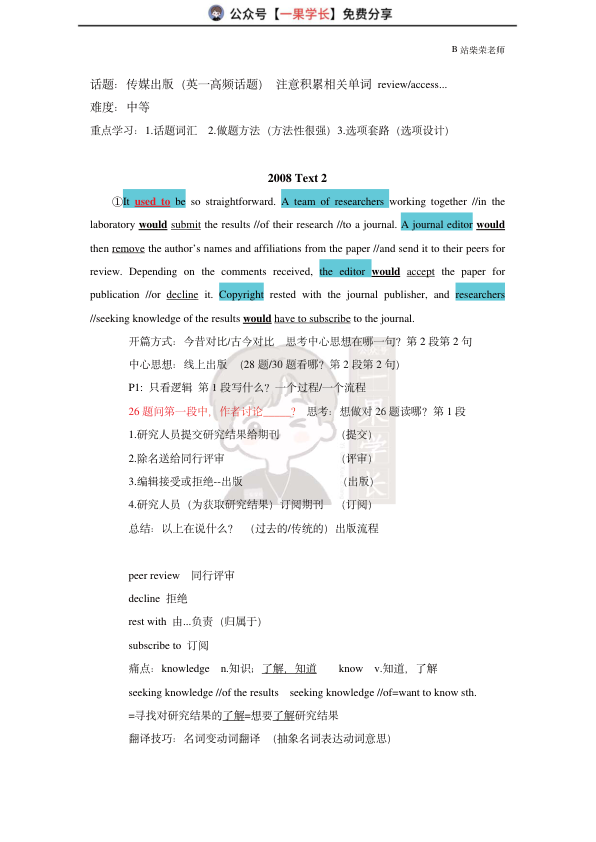 27考研柴荣英一2008年T2阅读精讲课堂笔记