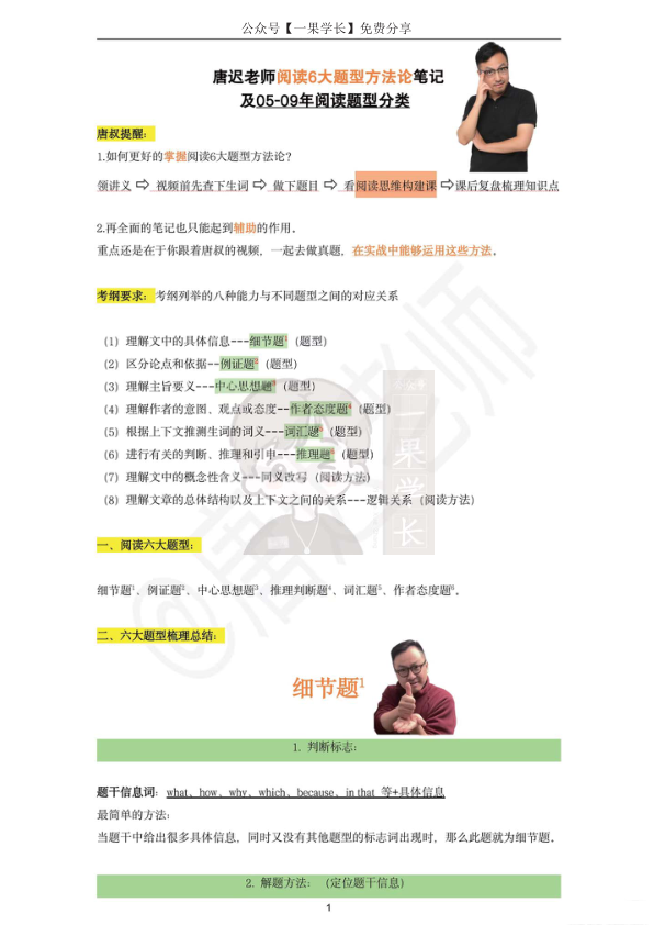 27考研唐迟阅读6大题型方法论笔记