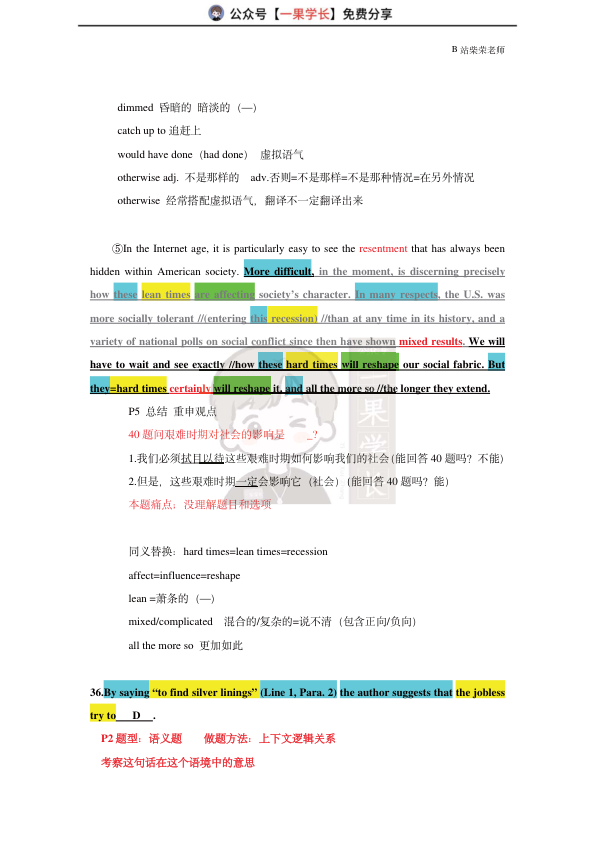 27考研柴荣英二2012年T4阅读精读课堂笔记