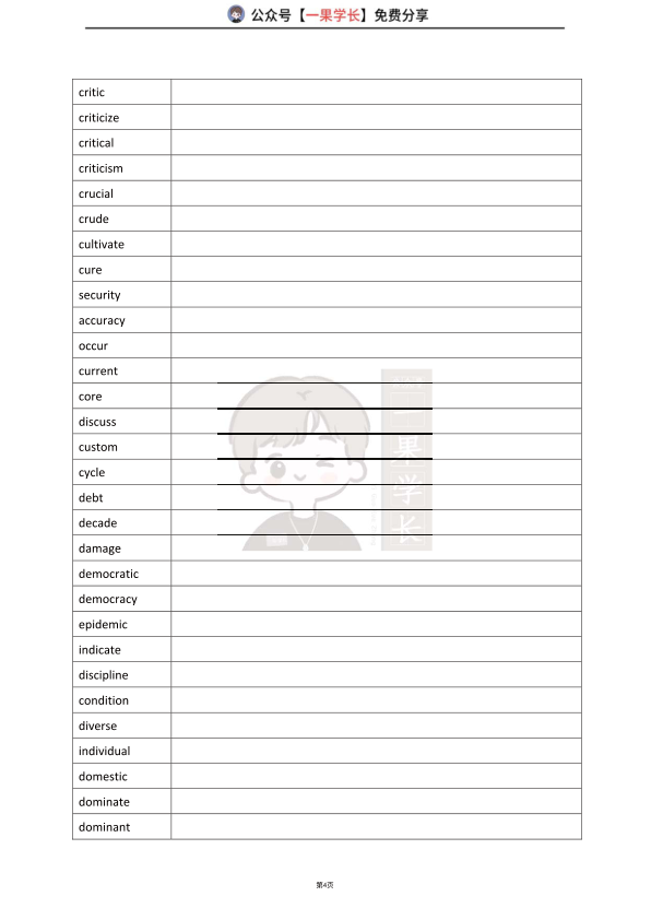 27考研利之词汇闪过高频词List1-8默写本