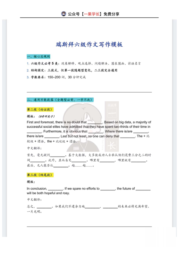 26四六级瑞思拜六级作文写作模版