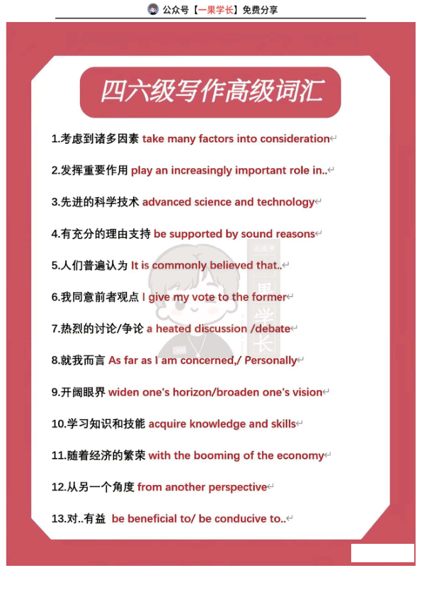 26四六级写作高级词汇
