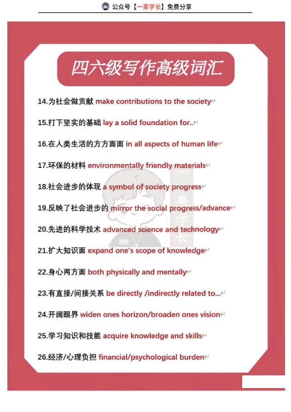 26四六级写作高级词汇
