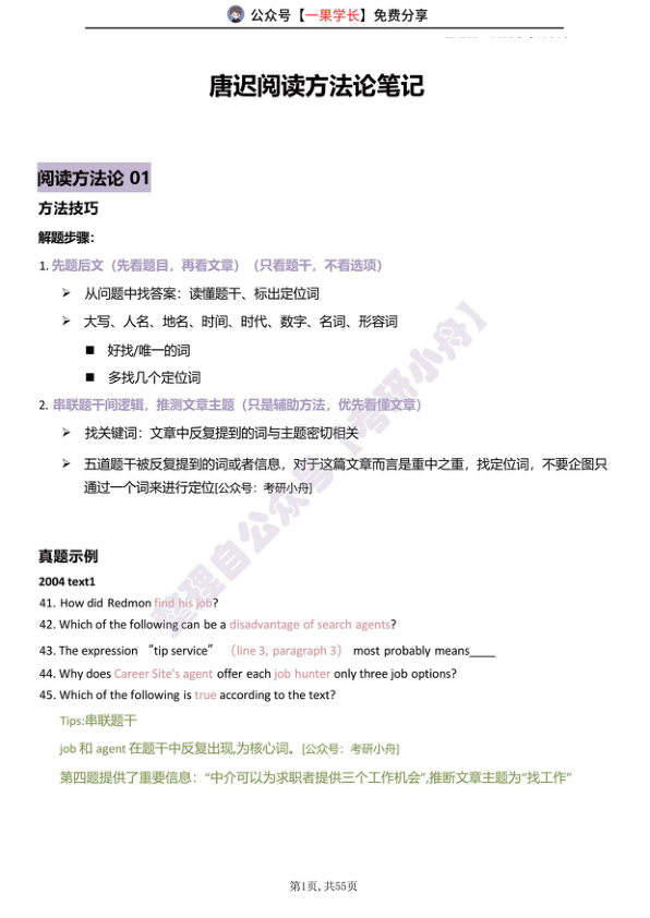 27考研唐迟阅读方法论笔记（小舟）