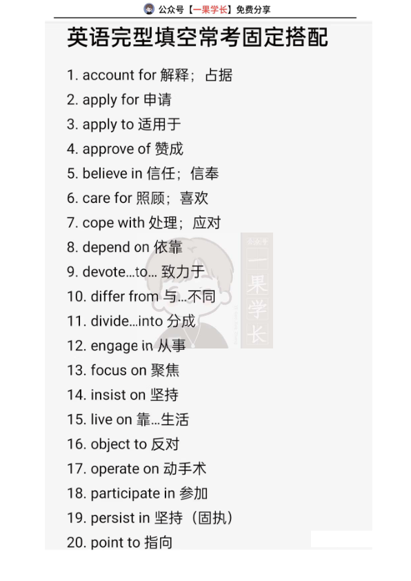 27考研完形填空常考固定词搭配