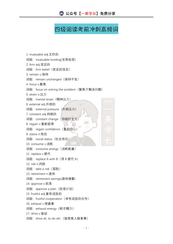 26四六级阅读考前冲刺高频词(梁伟)