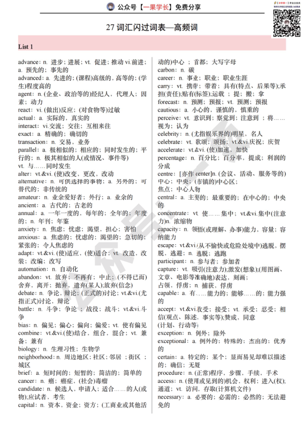 27考研词汇闪过词表(一烫)