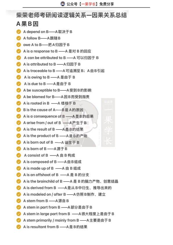 27考研柴荣A果B因词汇总结