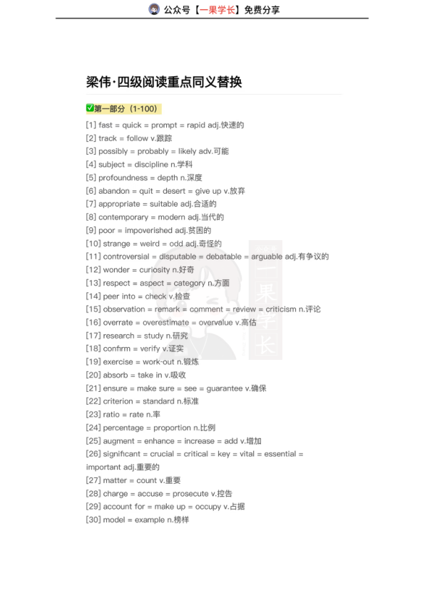 26四六级阅读重点同义替换