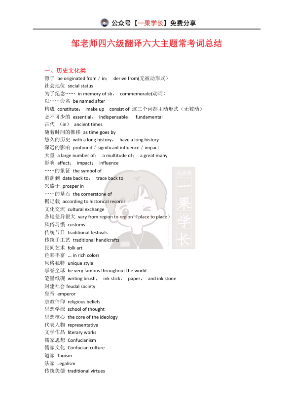 26四六级翻译六大主题常考词总结