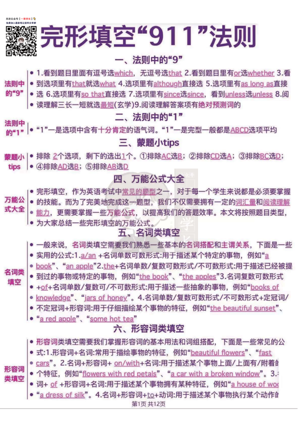 27考研英语完形填空911法则