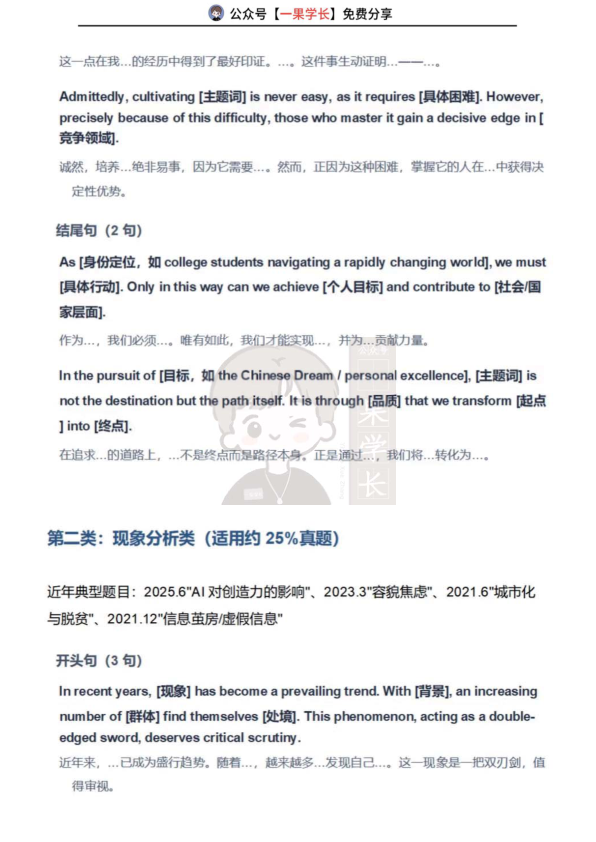 26四六级作文通用模板