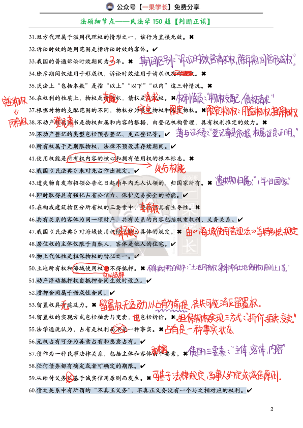 27考研法硕民法学细节点(答案速查版)
