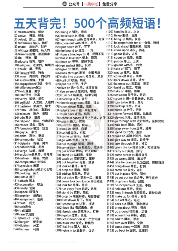 27考研英语真题500个高频短语