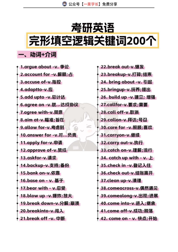 27考研完型200个高频逻辑词