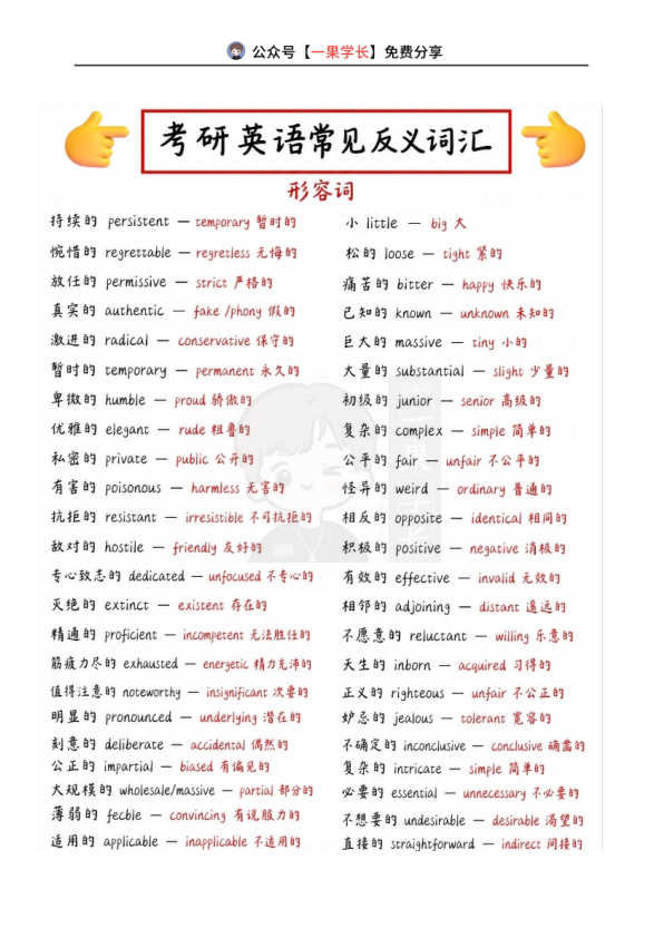 27考研英语常见反义词