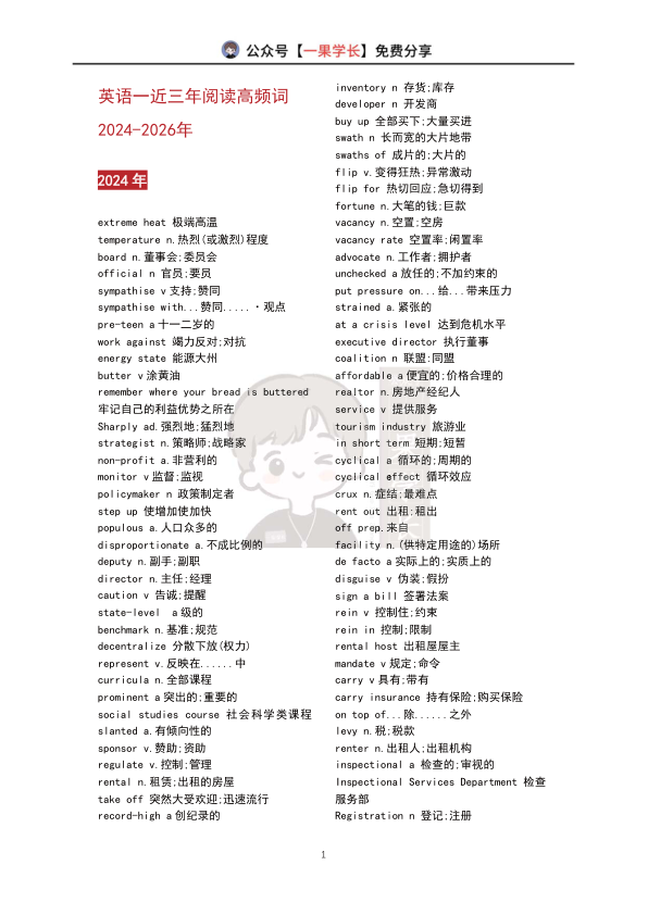 27考研英语一阅读真题高频词
