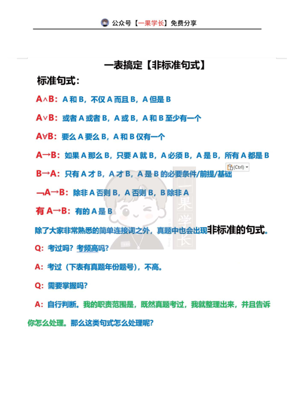 27考研管综逻辑:一表搞定非标准句式