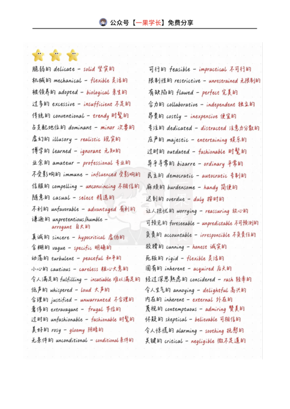 27考研英语常见反义词